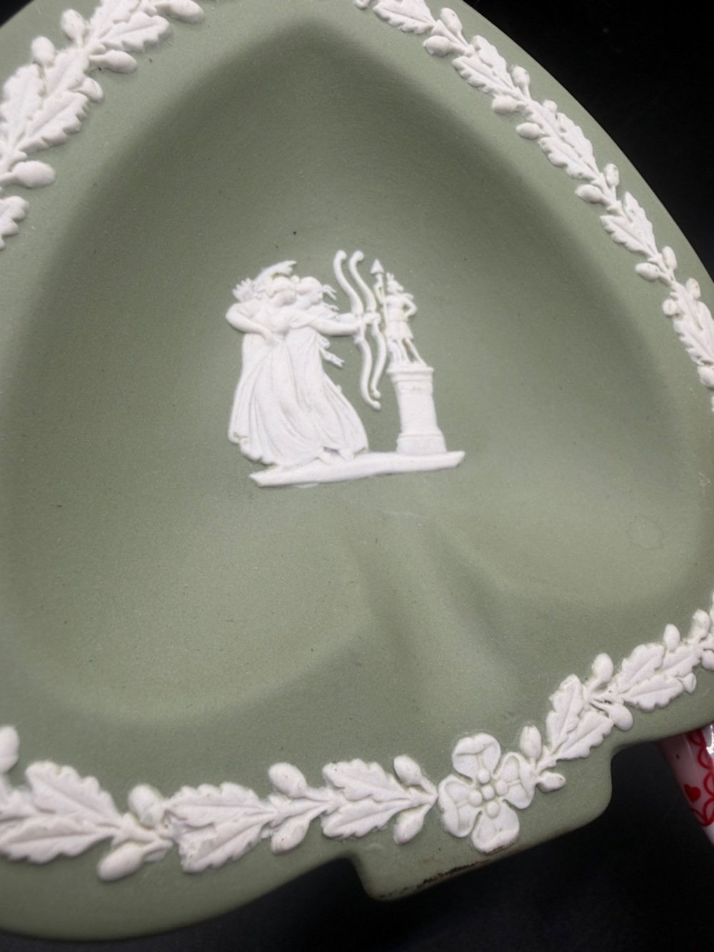 Wedgwood England Green Jasperware Vintage Lady Archer Trinket Ring Jewelry Dish - Picture 7 of 7